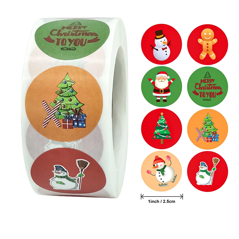
1' 500pcs Round Cute Christmas Thank You Gift Card Box Packaging Label Envelope Seal Sticker 