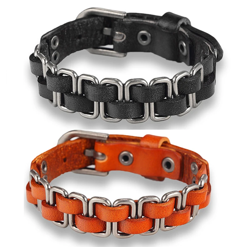 European and American Popularity Double Layer Imitation PU Leather Bracelets Adjustable Watch Clasp Bracelet For Men Jewelry