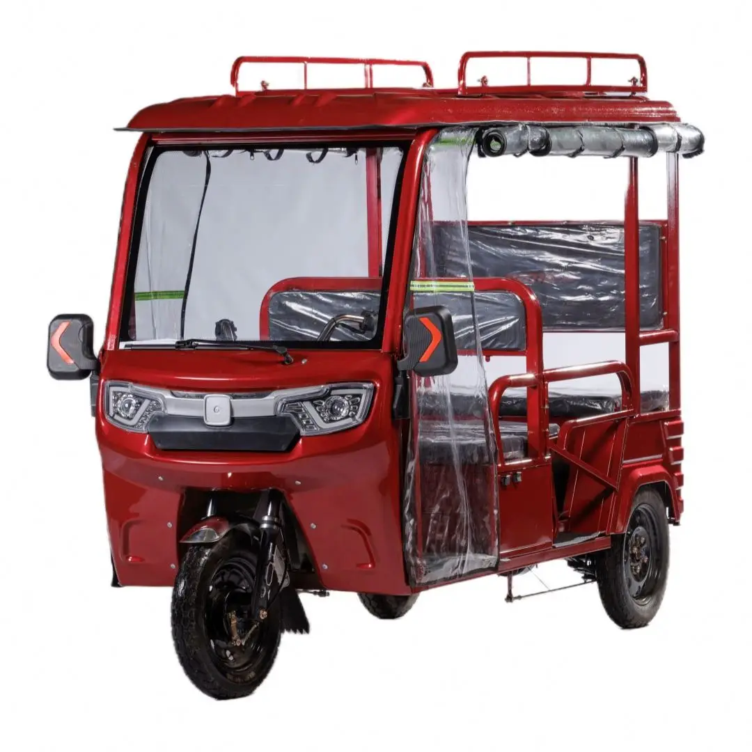 Electric Chinese Tricycle Tuk with Closed Cab for Heavy Passenger Rallies Front and Rear Drum Type Braking System