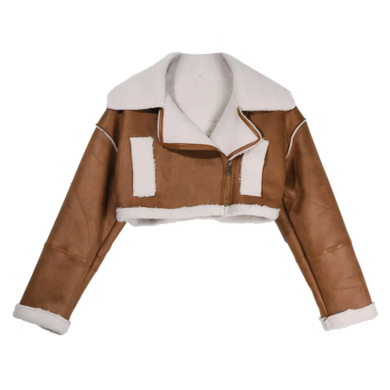 Autumn And Winter New Lamb Wool Short Slim Jacket For Women Lapel Fur Cotton Woman Fur Jacket Natural Ladies Long Sleeve