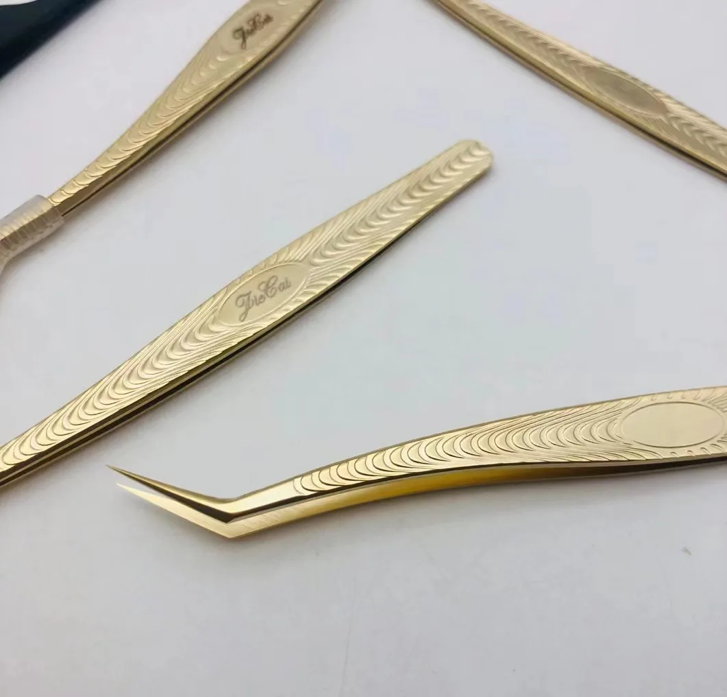 Custom Private Label 3d lash extension tweezers golden eyelash extensions tweezers