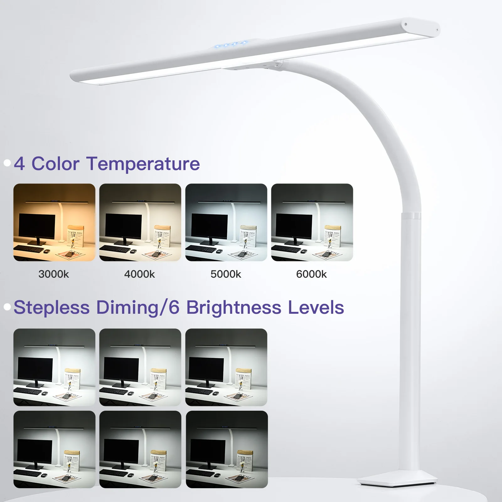 Architect gooseneck LED Desk Lamp Wide Office Light Large Bright  Dimming for Workbench Studio Monitor Computer