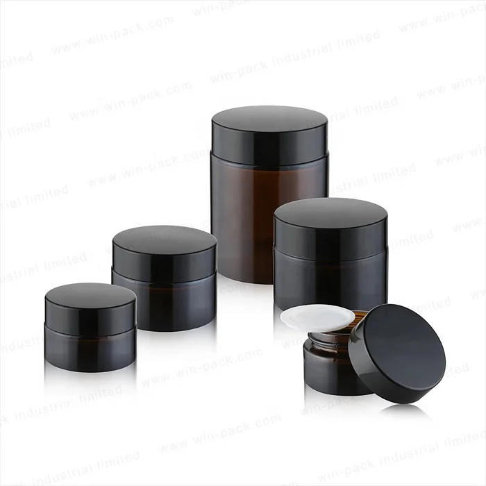 5g 10g 15g 20g 30g 50g 60g 100g raw material amber color glass jar with gasket and shiny black lid for face and eye cream