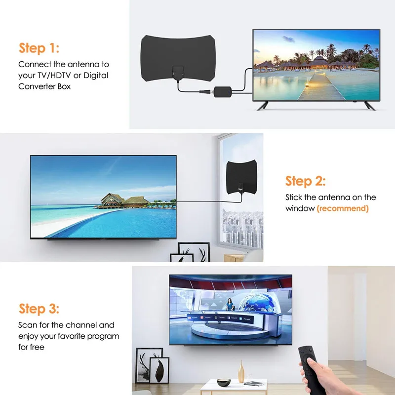 Цифровая комнатная ТВ антенна HDTV с 4K HD / VHF UHF FM Усилитель сигнала для DVB-T 2