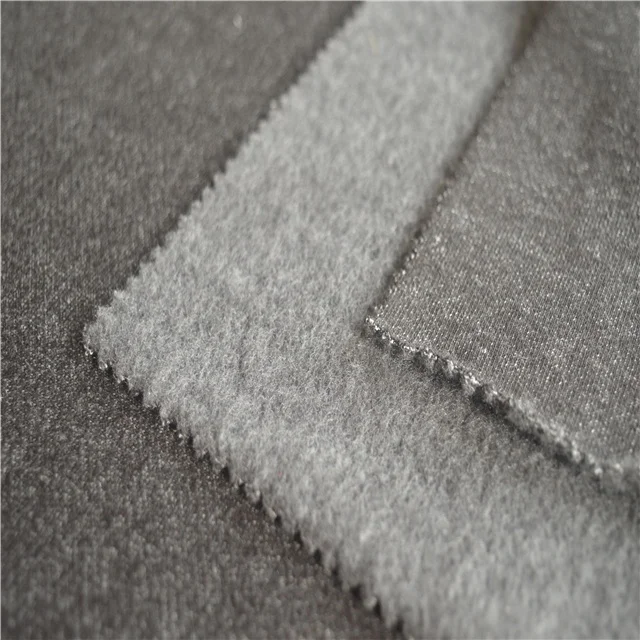 Gray one side brushed twill face side 80% polyester 20% cotton knitting fabric