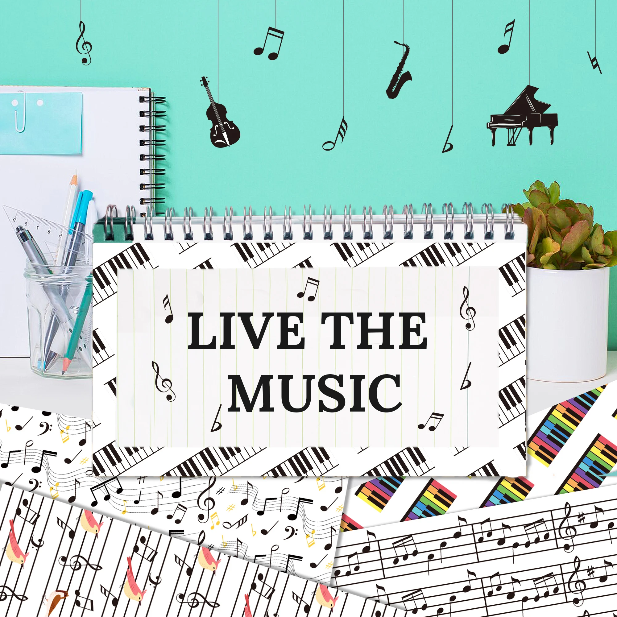 WW109 Musical Notes Scrapbook Paper Black White Music Themed Pattern Craft Paper for Card Making Photo Album Journal DIY Craft