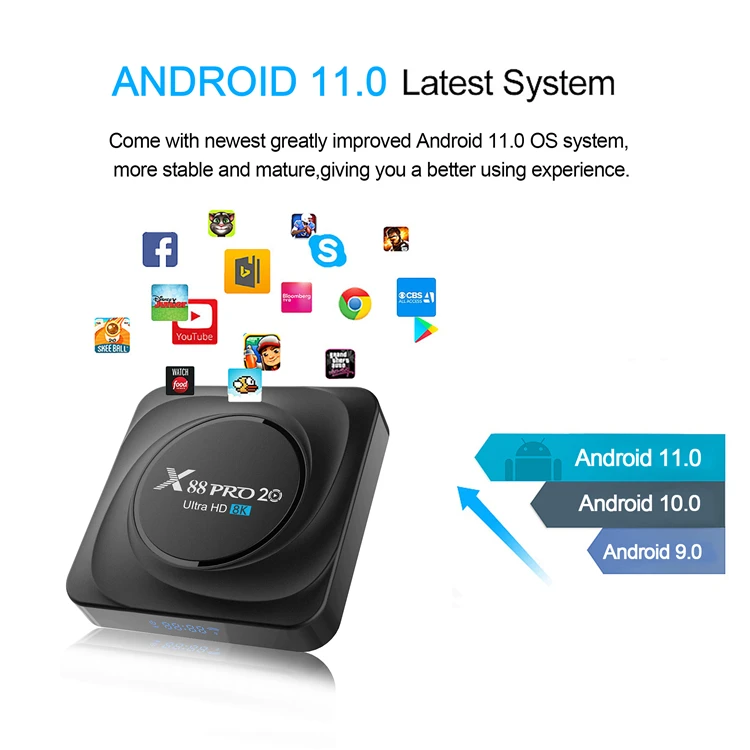  2021 Новое поступление Android 11 0 Tv Box 4 Гб оперативной памяти 32 встроенной X88 PRO 20 RK3566 Octa Core 8K двухъядерный процессор Wi-Fi ТВ коробка с голосовой пульт дистанционного управления