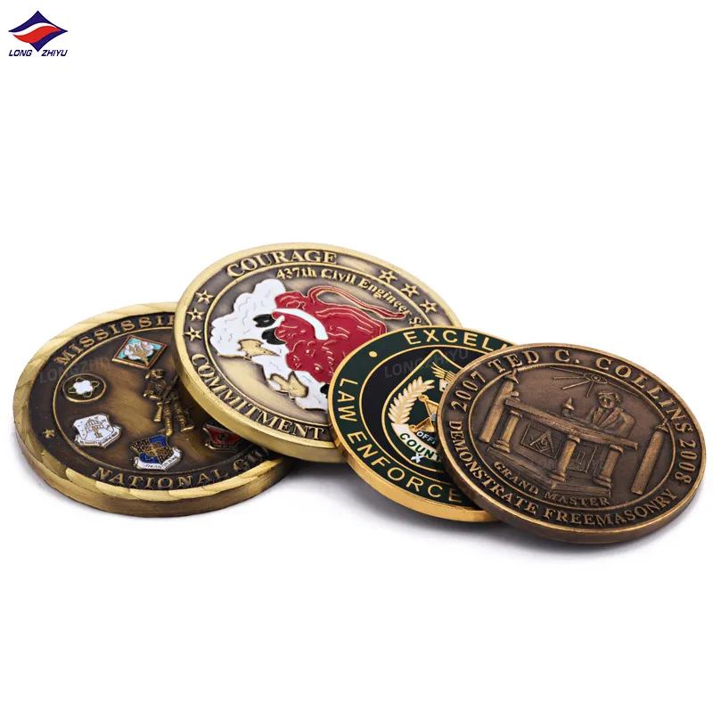 Longzhiyu custom metal souvenir coins maker  wholesale customizable masonic coins in antique brass