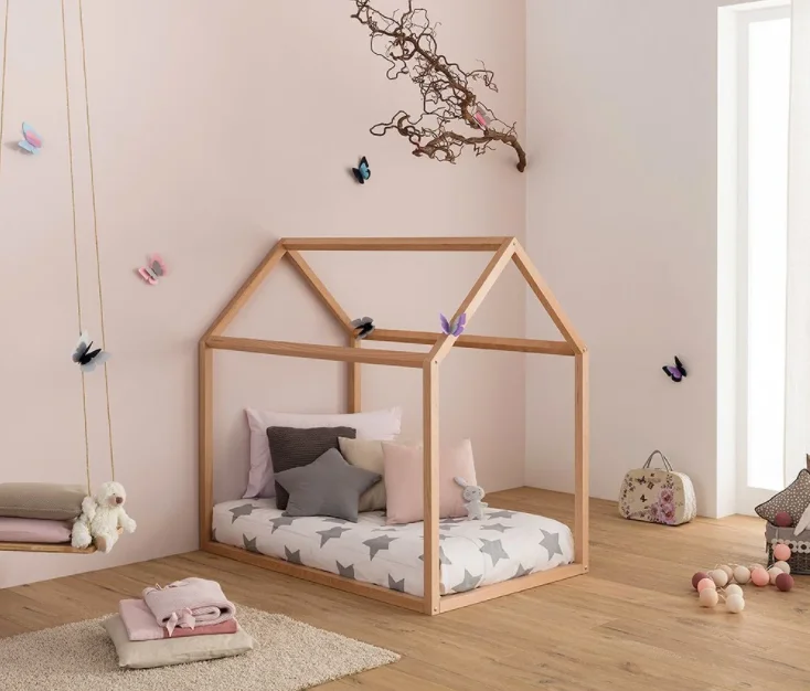 Natural Wood Montessori Bed For Kids High Quality Wood Floor Bed For Toddlers