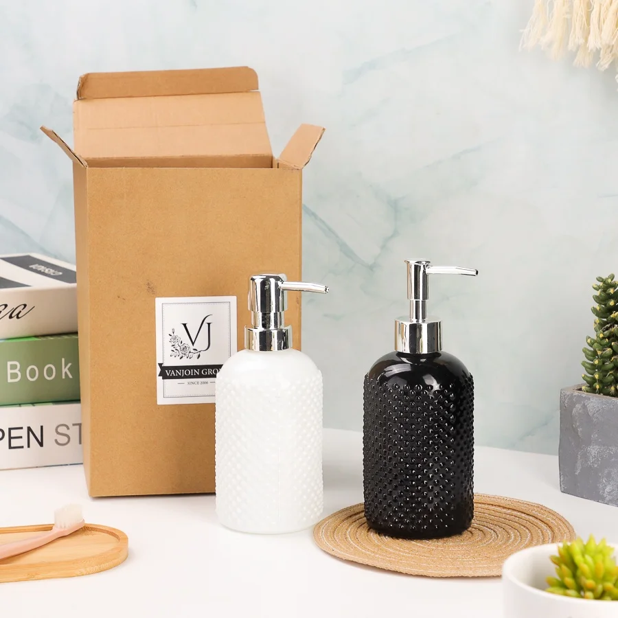 Bubble Design 400ml White Black Blue Color Glass Bottle With 28mm Silver Pump Refillable Lotion Bottle