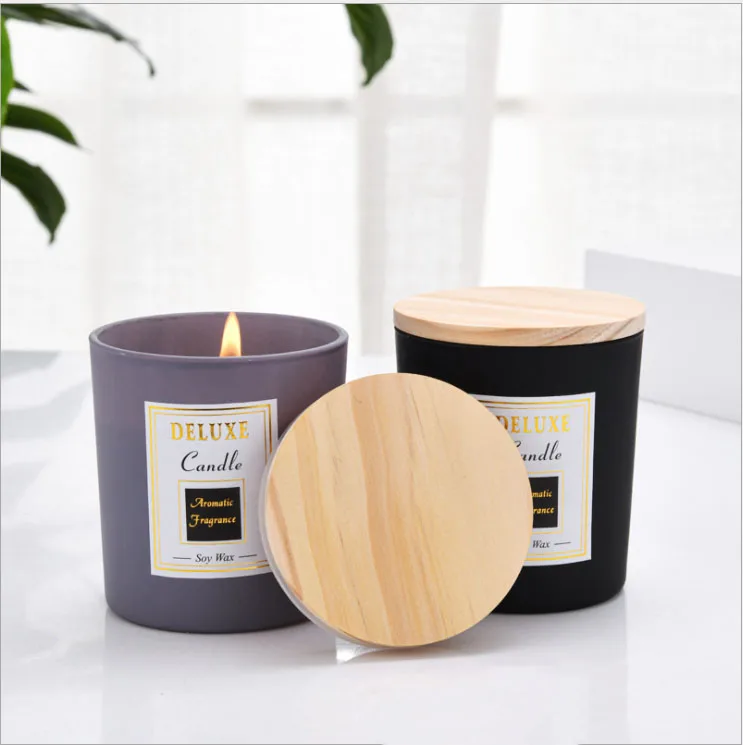  Luxury Mini 6oz 8oz 10oz 14oz 16oz Custom Frosted Matte Black Transparent Empty Candle Jars with Wooden