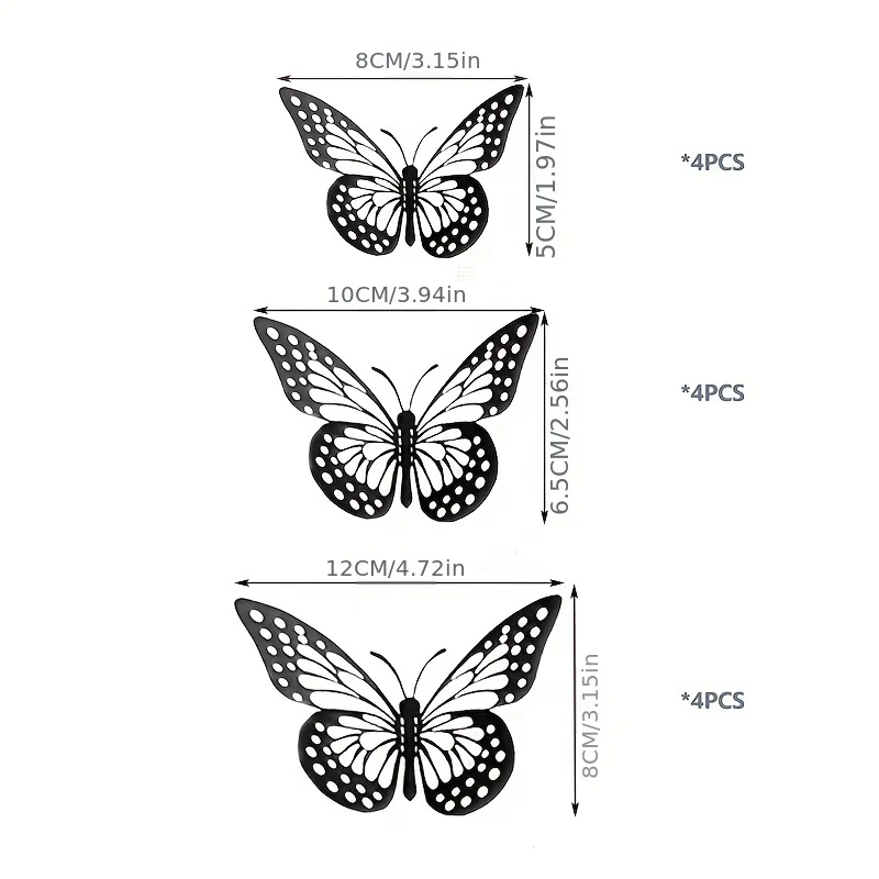 12PCS New 3D Hollow Golden Silver Butterfly Wall Stickers Art Home Decorations Wall Decals for Party Wedding Display Shop