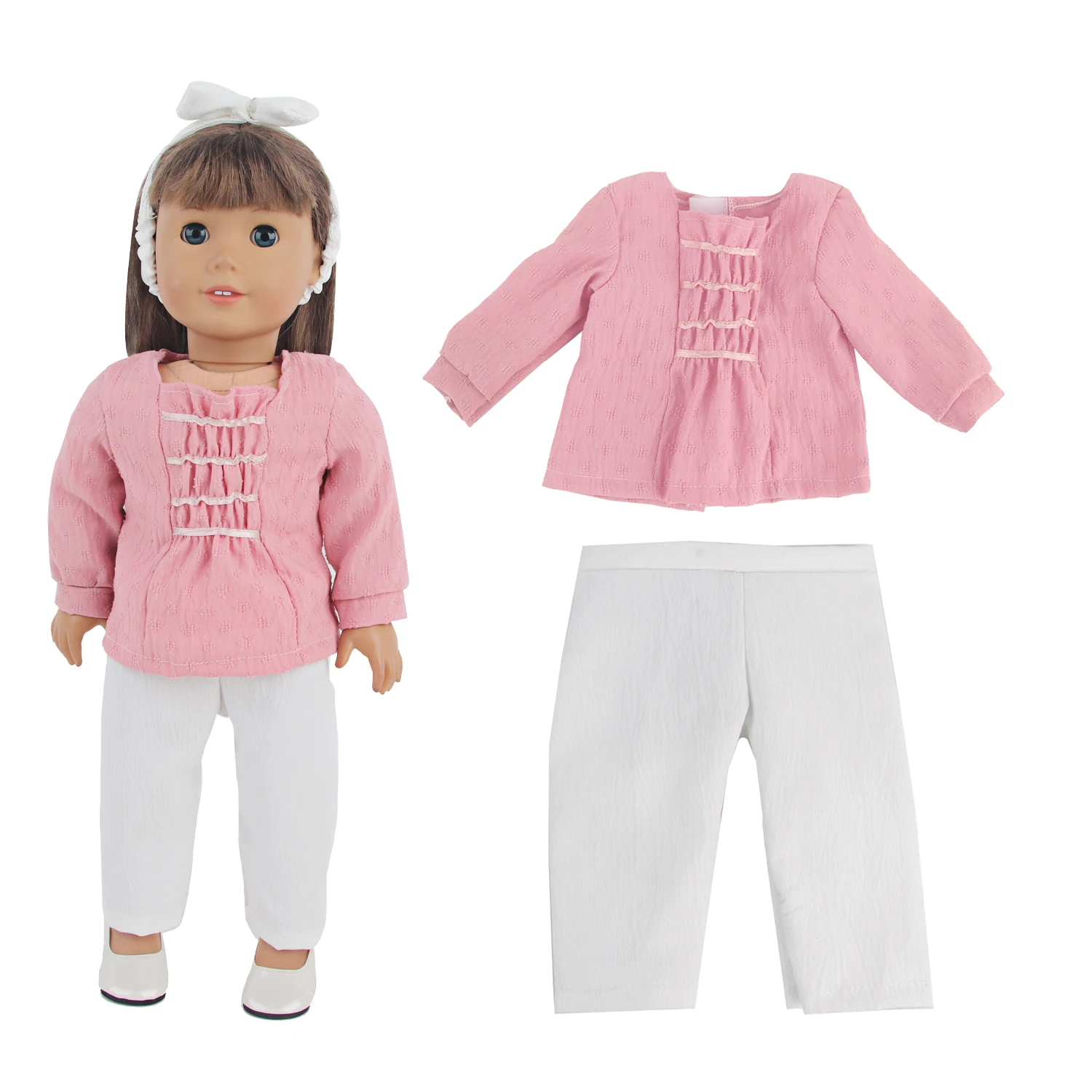 18 inch pink long sleeved top pants and headband Reborn baby doll clothes For Girl
