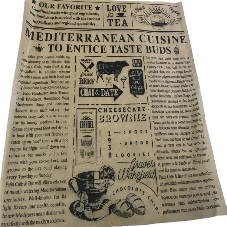 Custom Printing Logo Burger Packaging Grease-proof Biodegradable Butter Wrapping Paper for Packaging Food Wax Sandwich Paper