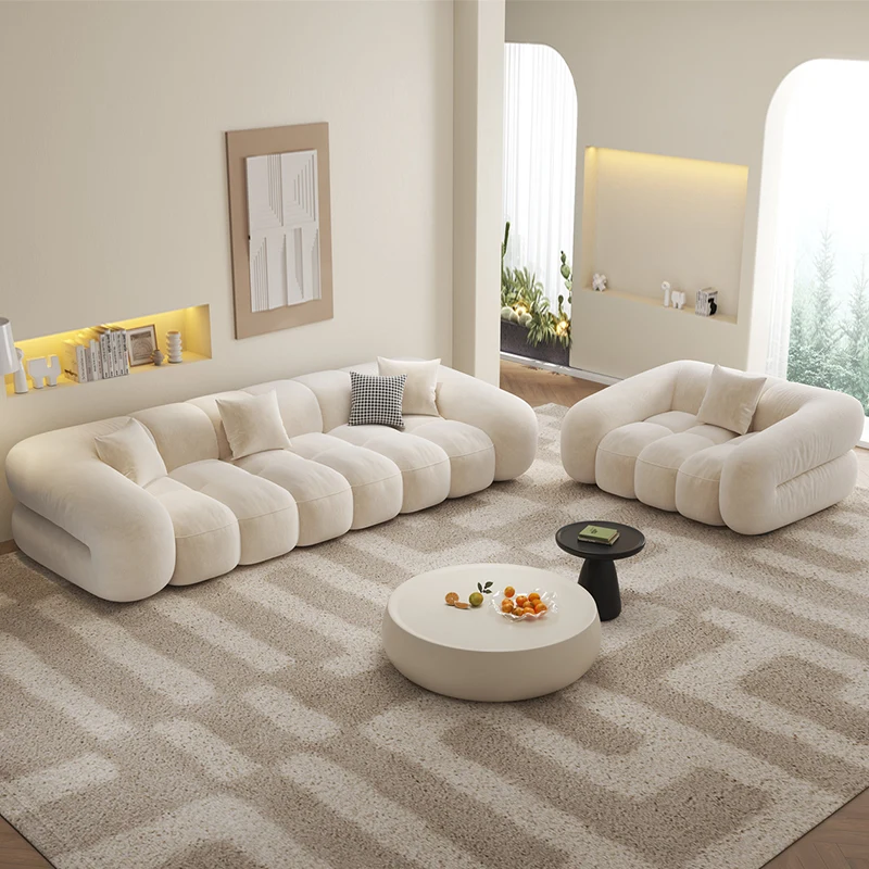 French retro puff sofa living room small apartment modern simple straight style cotton candy skin feeling velvet sofa