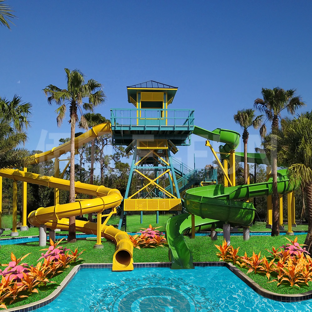 Used Fiberglass Water Slide for Sale Swimming Pool Outdoor Spiral Slides