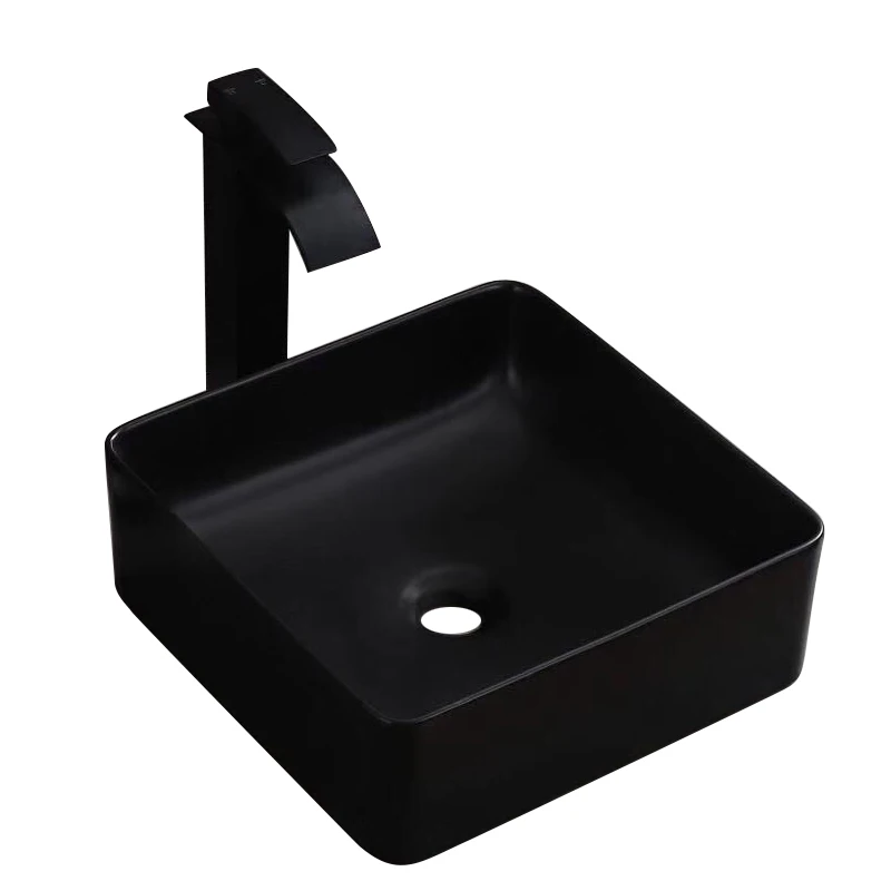 Minimalist Black Rectangle Countertop Art Wash Basin Sanitary Ware Square Table Top Ceramic Bathroom Sinks