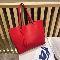 2021 New Arrival Fashion Trend One Shoulder Handbag Pure Color Tassel Clutch Tote Bag For Women
