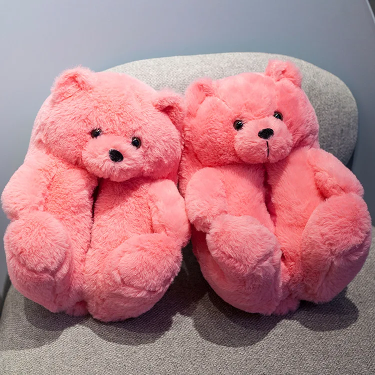 Cute Unisex Indoor Winter Slippers Plush Toys Soft Ladies Teddy Bear Furry Bedroom Shoes for Birthday Gift