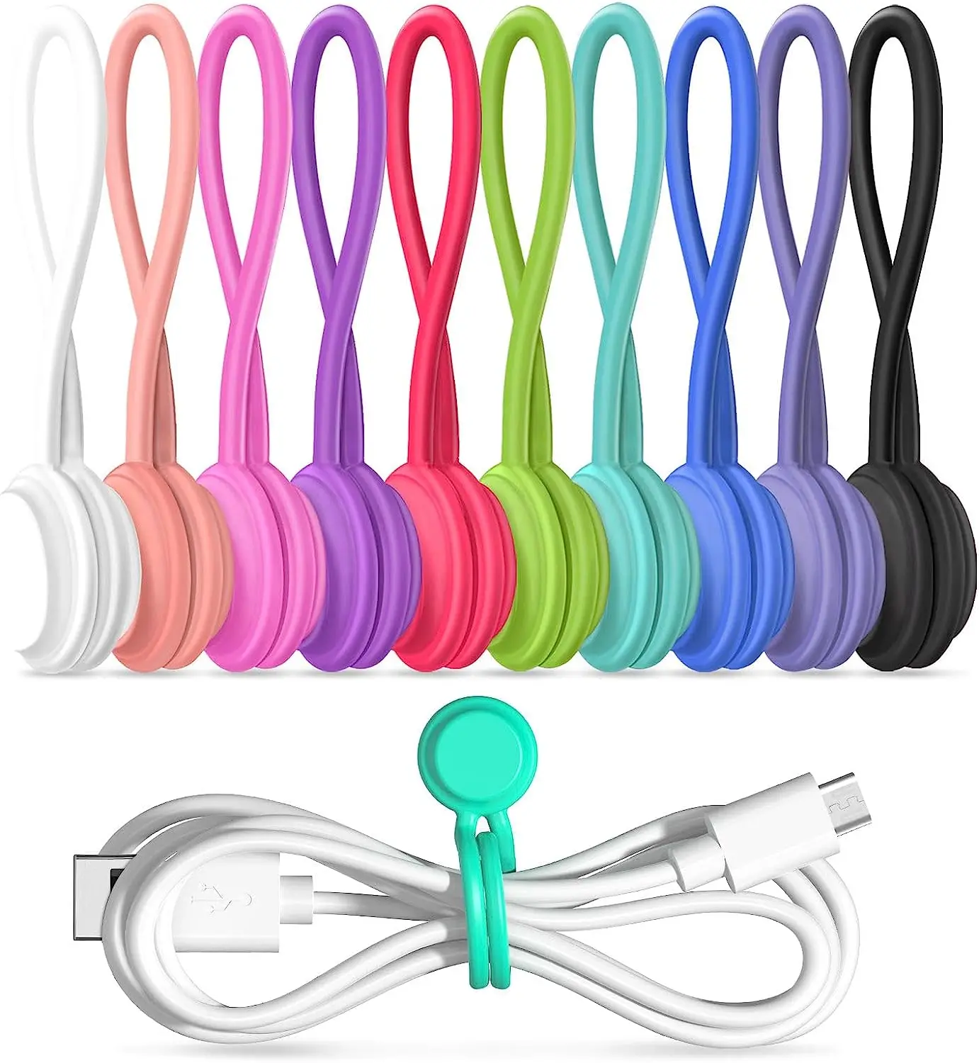 free sample  Reusable Silicone Strong Magnetic Twist Ties for Bundling and Organizing Cable Ties