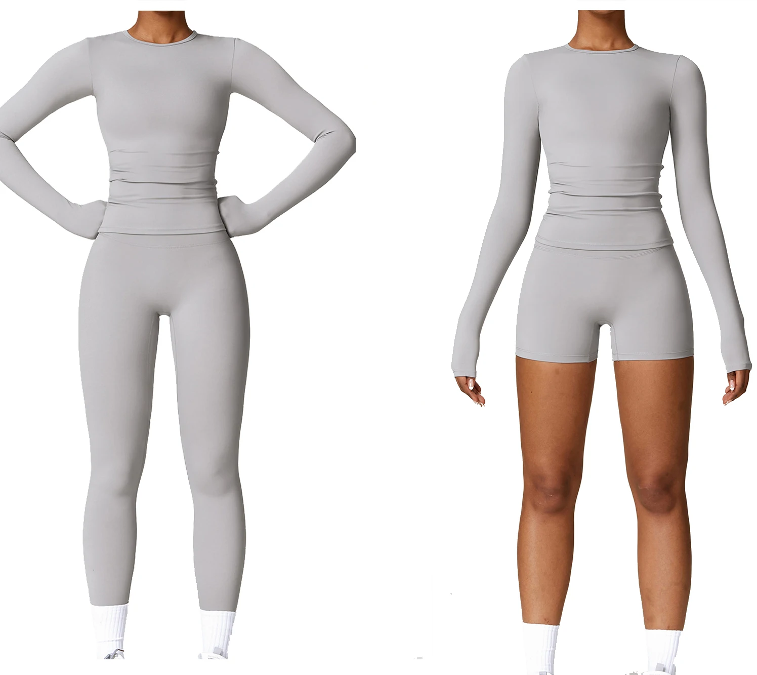 2024 Custom Logo Fitness Workout Nylon Yoga Wea Clothing Yoga Sets For Women 2 Piece Long Sleeve Crop Top And Legging Shorts