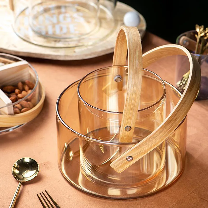 Glass fruit plate home living room happy ice bucket portable basket snacks dried fruit transparent fruit plate salad bowl