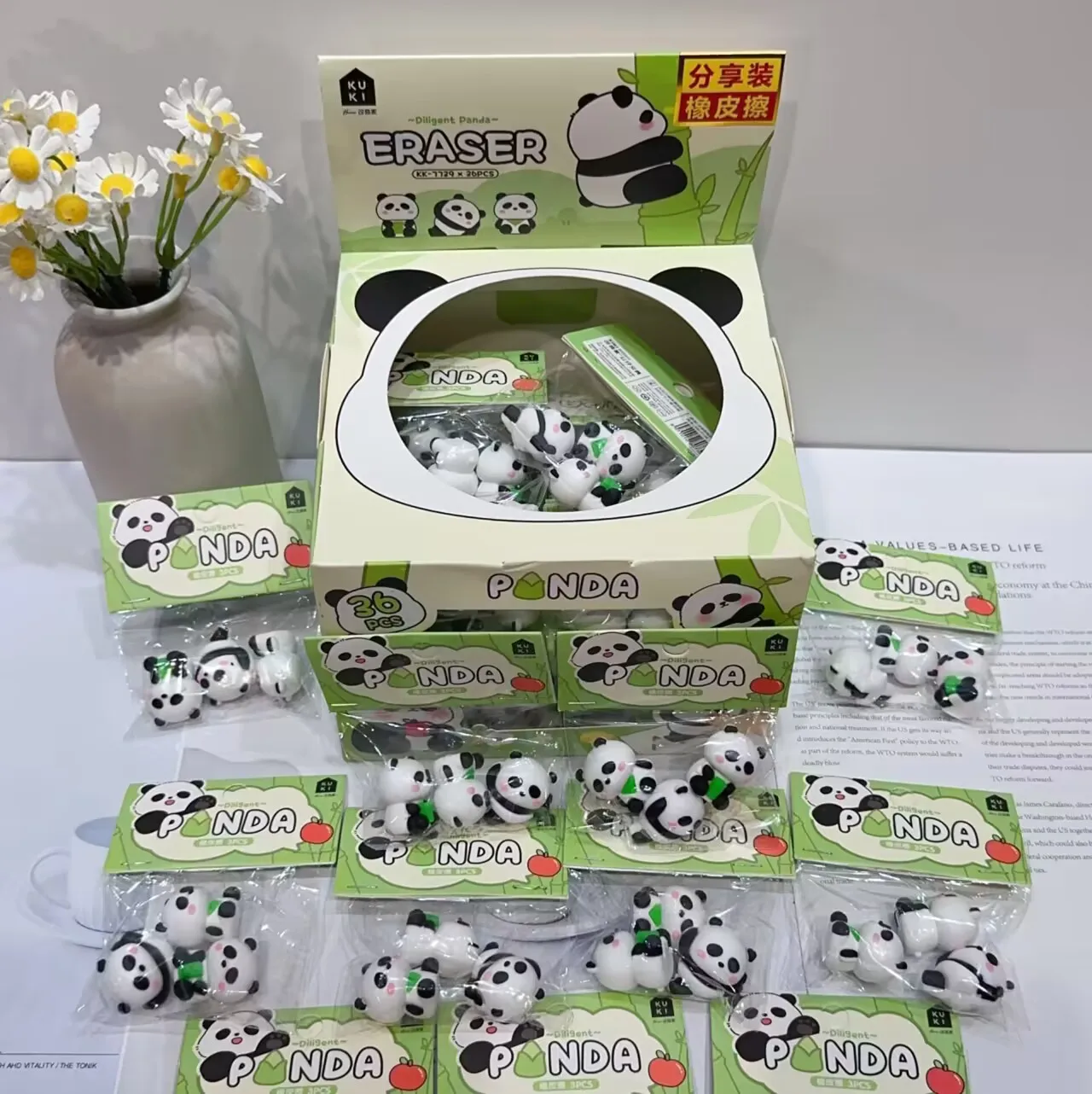 Yubon Panda 3D Erasers Creative Cartoon Pencil Eraser for Kids Kawaii Stationery Holiday Gift Student Prizes School