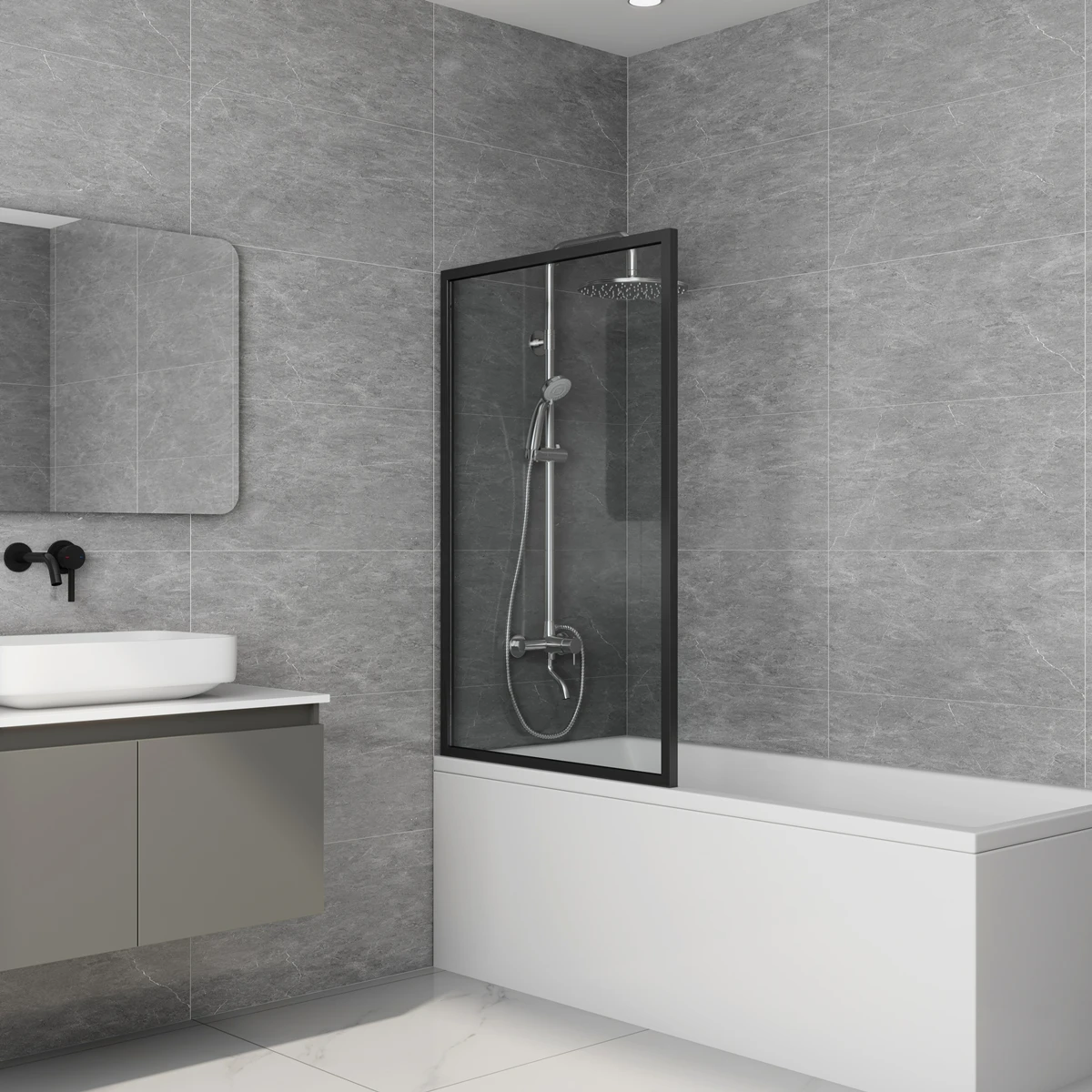 Cabine De Douche Bathroom Luxury Dubai Straight Pivot 6mm Glass 150cm Bathtub Shower Bath Screen