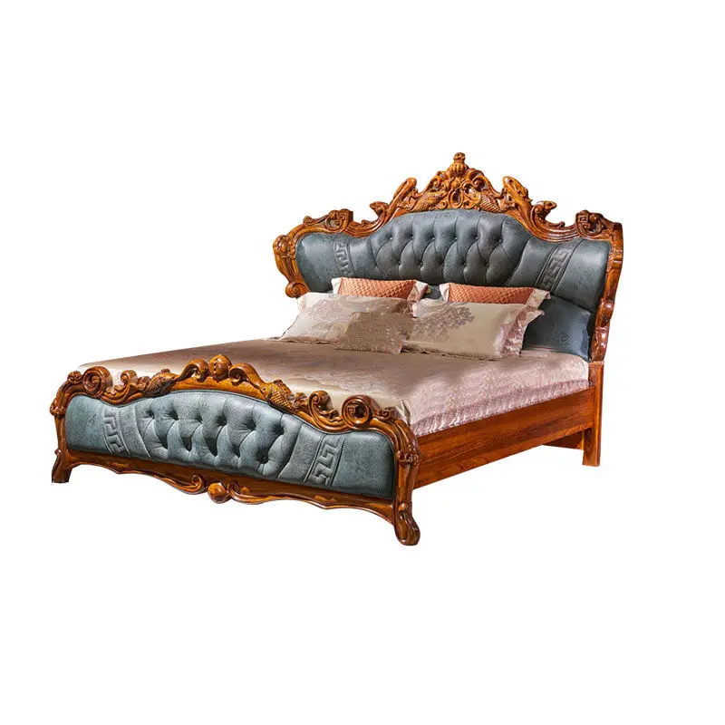 European-style genuine leather bed all solid wood ebony wood European-style bed bedroom luxury double wedding bed