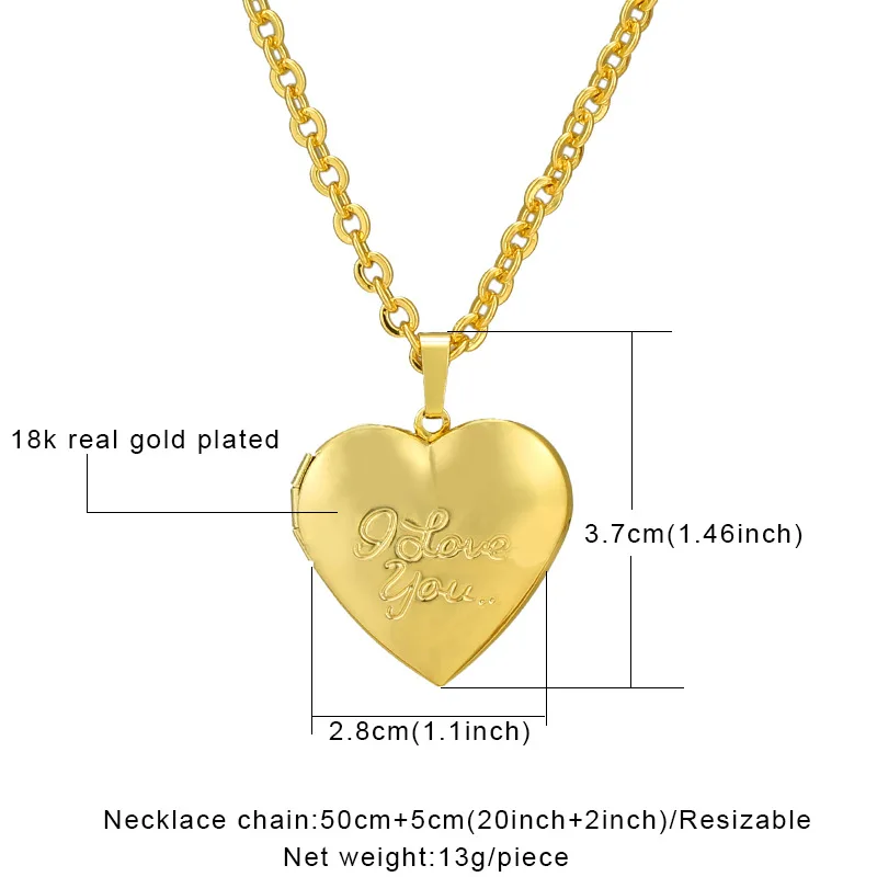Go Ali Baba Promotion Gift I love You Floating Brass Heart Locket Pendant Necklace for Her