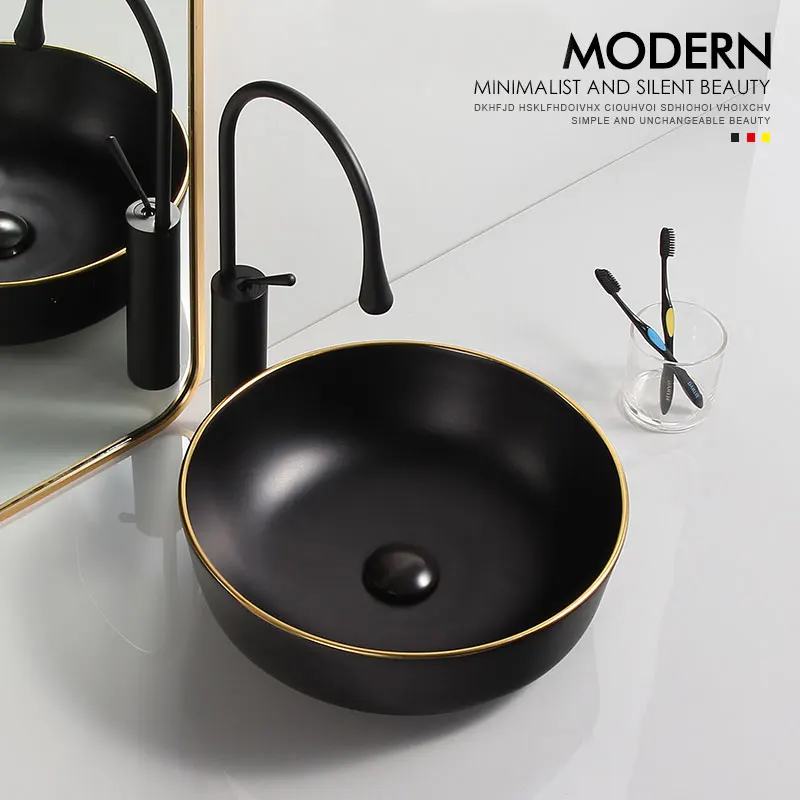2022 new model reasonable price matte black art washbasins bathroom products sinks basin with gold line
