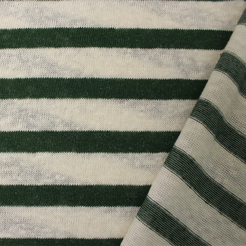 Wholesale 48% Ecovero viscose 39% linen 13% polyester stripe jersey comfortable recycled knitted fabric for Sportswear