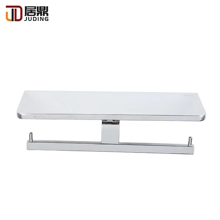 Aluminium Wall Mounted Bathroom Double Tissue Roll Paper Holder With Shelf