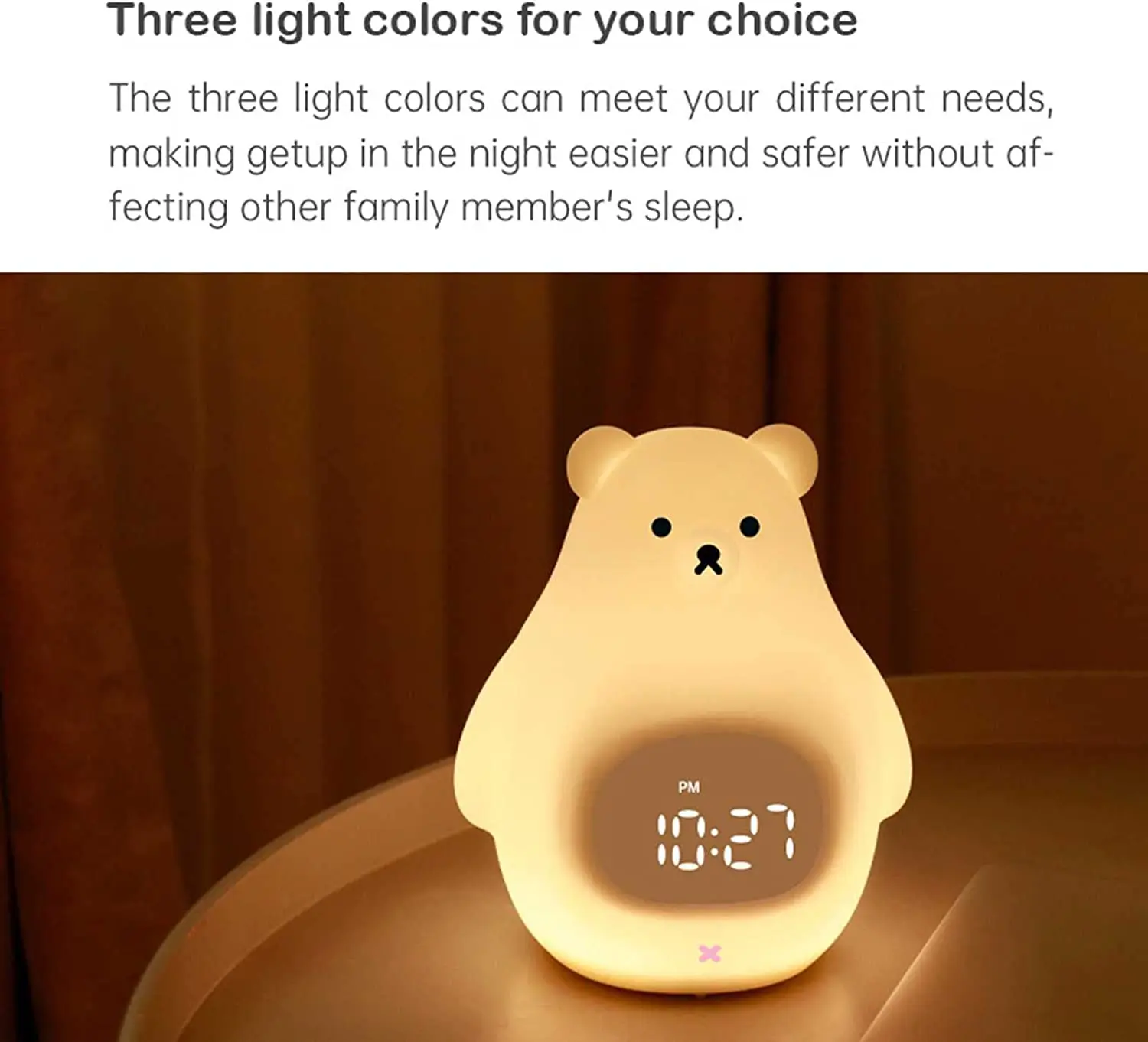 Bear Night Light Cute Kids Alarm Clock Soft BPA-Free Silicone Portable Nursery Lamp Children USB Rechargeable Nightlight