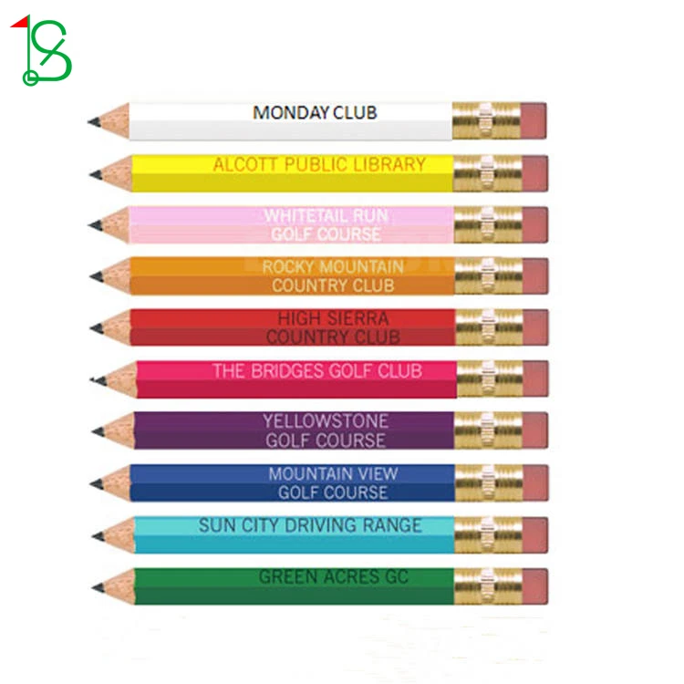 Custom Printing Logo Mini Colored Pencil Hex Bulk High Quality Golf Pencils with Erasers