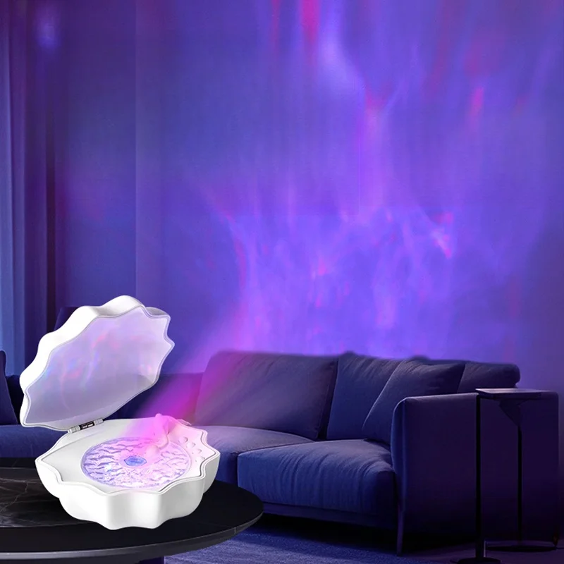 Dreamy Sea Shell Shape Music Speaker Lamp 1200mAh Rechargeable Water Ripple Aurora Projector Sleep Aid Music Night Light