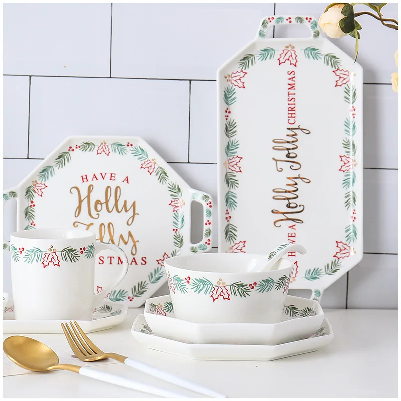 luxury creative promotional festive plates gold imported dinnerware christmas tableware