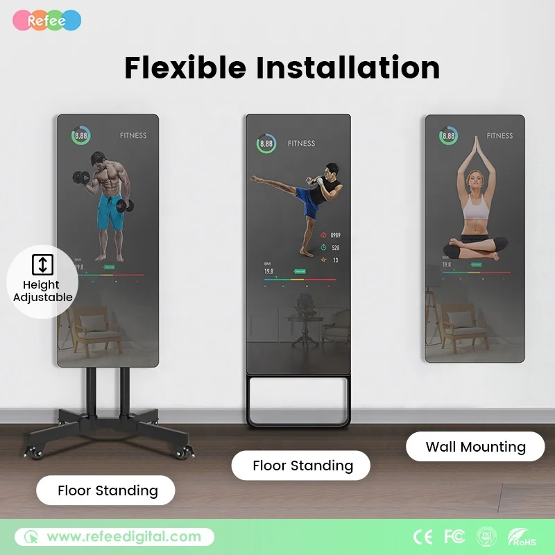 Tounchscreen Personal Trainer Mirror Floor Standing LCD Display AI Artificial Home Gym Strength Smart Exercise Fitness Mirror