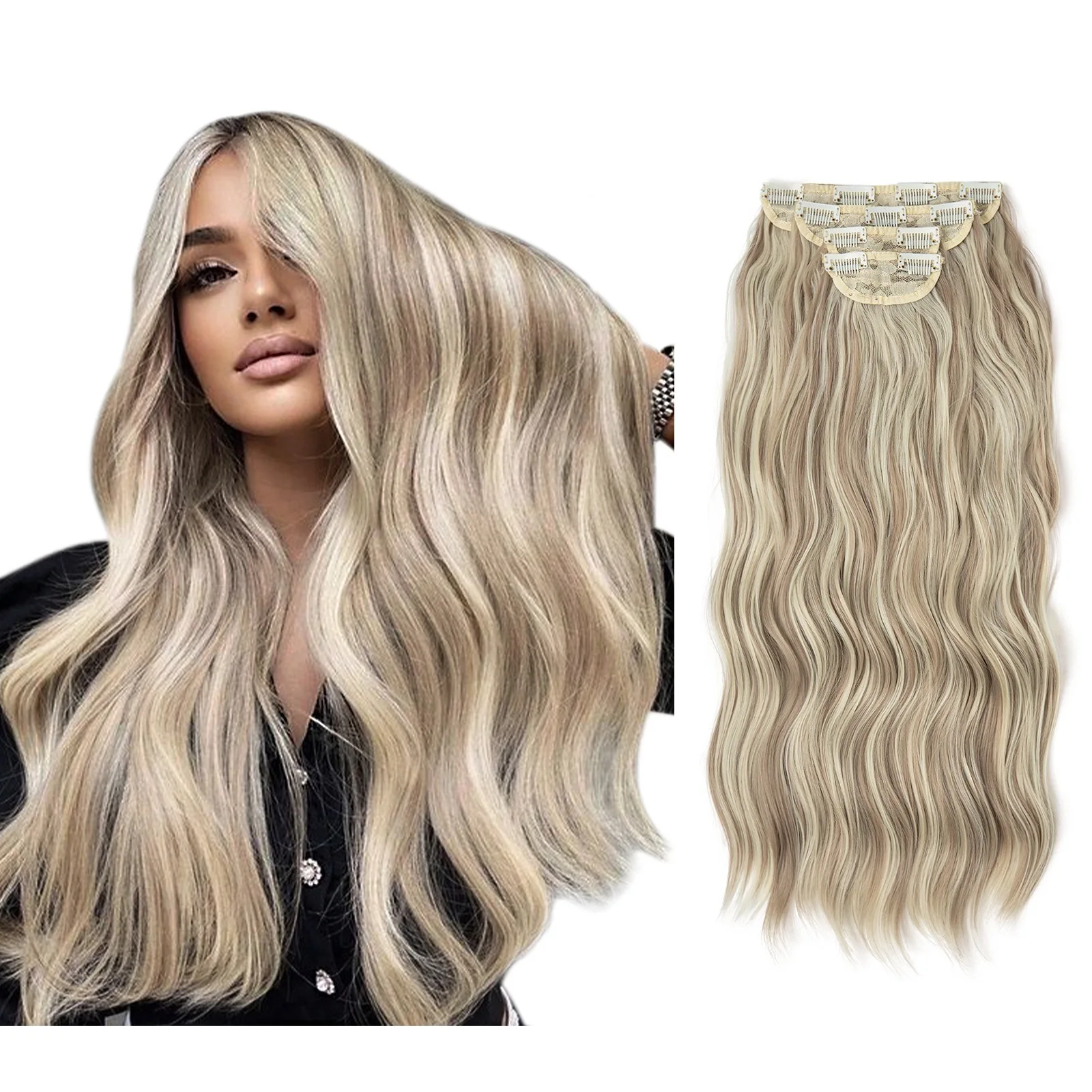Hot Wholesale Clip In Hair Extensions 4 pieces Set Clip in Hair Piece Long Wavy Synthetic Fiber Hairpieces Hair Extensions Wigs
