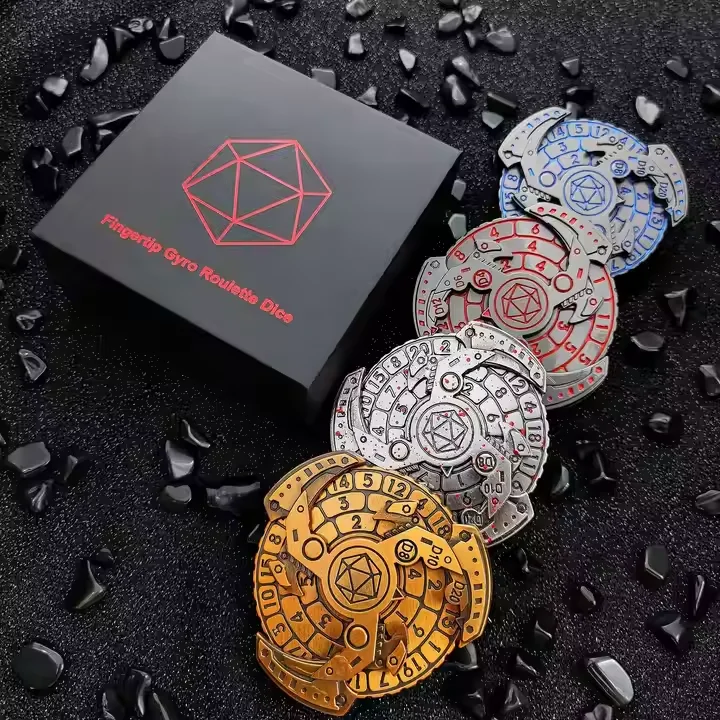 Favourite DND Rotatable D20 Mechanical Roulette Display D4 D10 D8 D6 D20 Metal Dice for Dungeons and Dragons