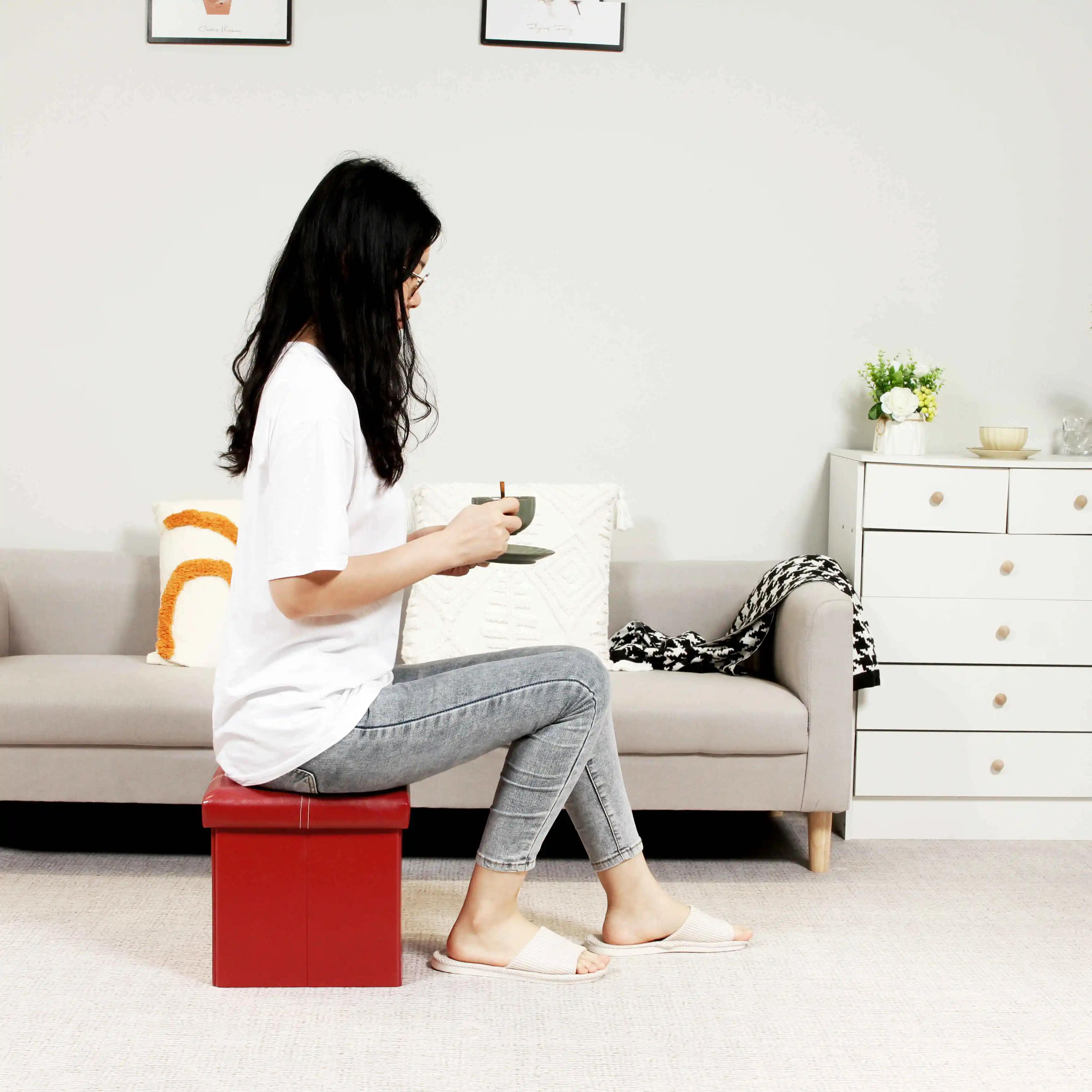 Modern Leather Ottoman Multifunctional Customized Ottoman With Storage For Living Room