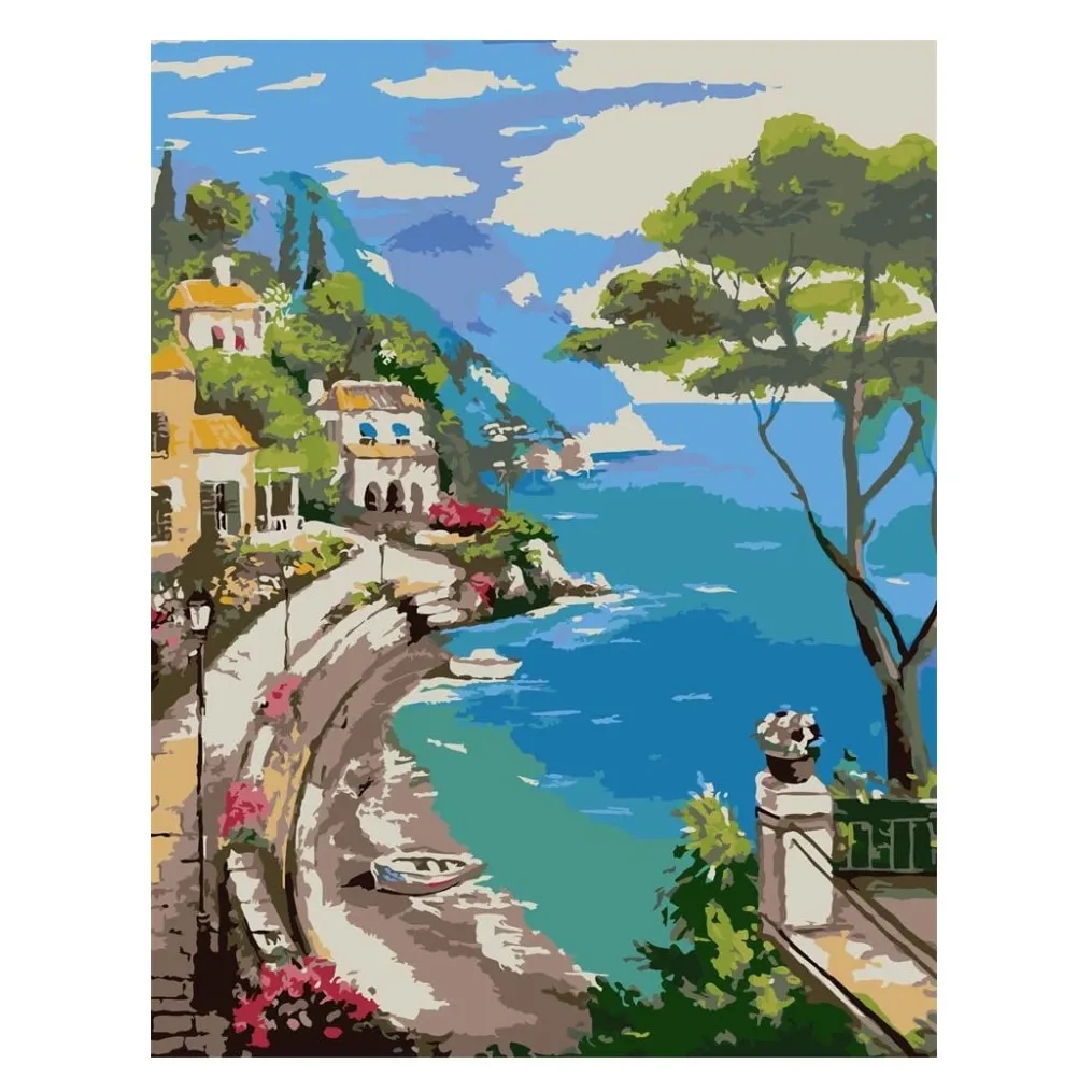 For adult beginners,City Paint by Numbers Kit on Canvas, Street DIY oil painting acrylic paint home wall art decoration