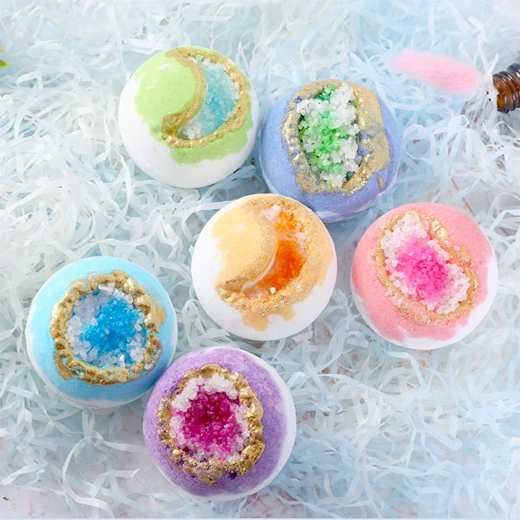 Custom Manufacturer Geode Bath Bombs 3D Shaped Luxury Milk 3d Crystal Bath Bombs Gift Set