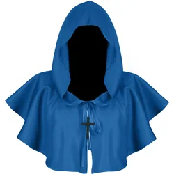 Unisex Adult Child Medieval Costume Hooded Cape Short Cloak Black White Blue Red Halloween Costumes Coat Fancy Dress Accessories