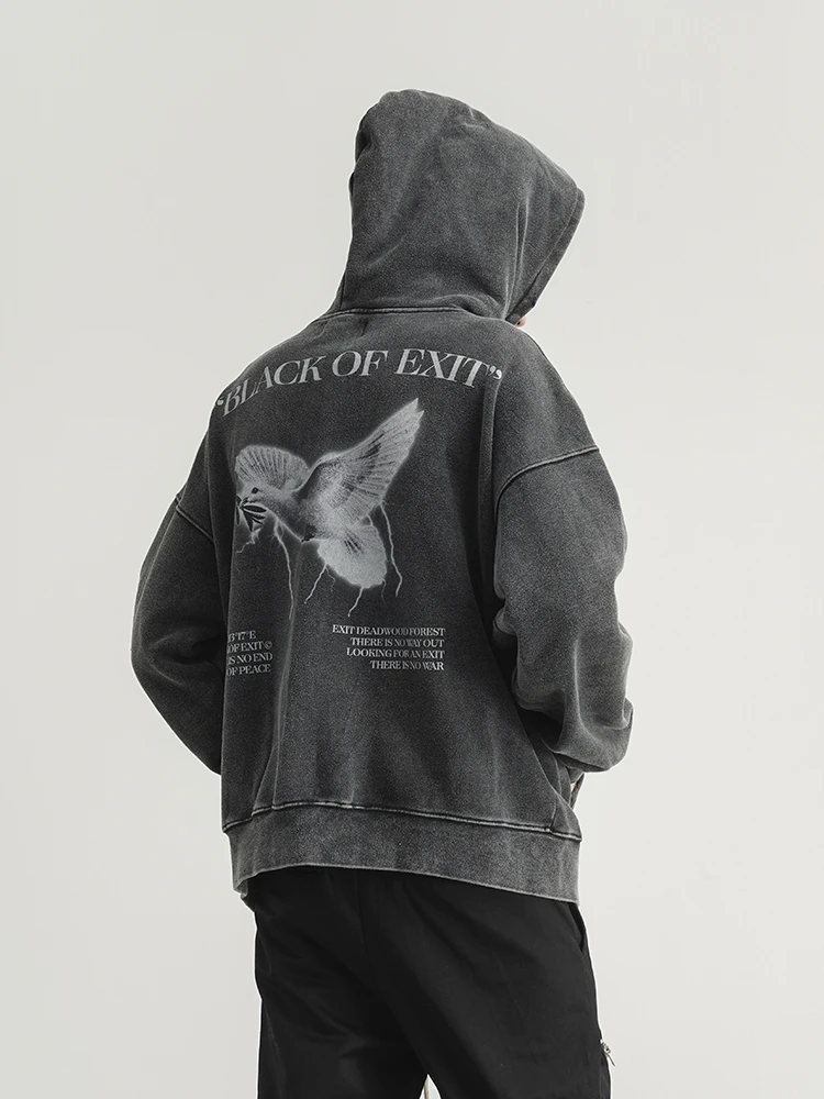 unisex custom embroidered faded hoodie no string men cotton 450 gsm heavyweight fleece acid washed mens vintage hoodie