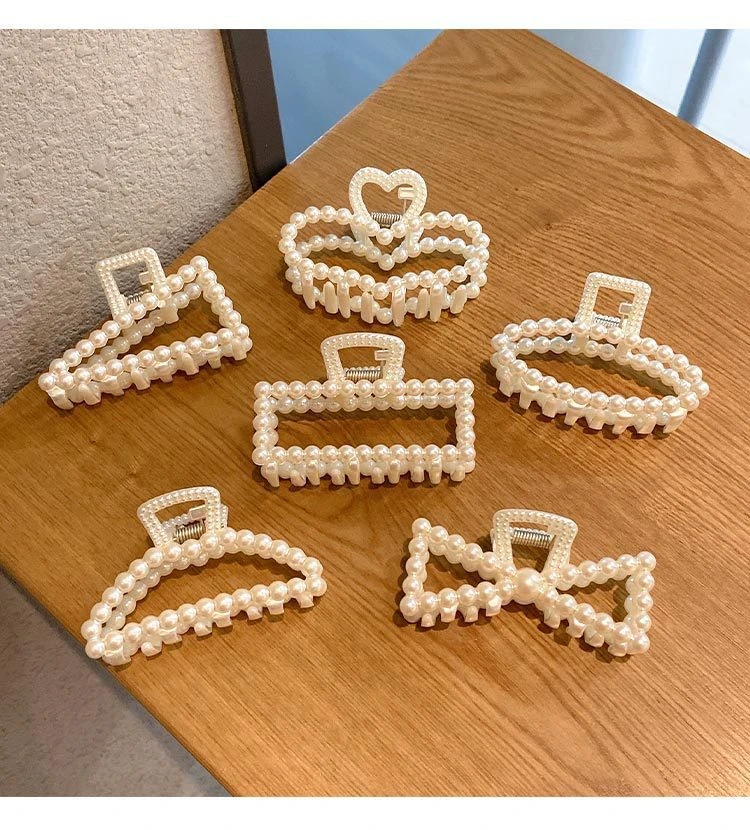 Hot Selling Korean Geometric Metal Hollow Out Clutches Gold Hair Clamp Pearl Hair Claw Clip For Girls Women Hair Accessories