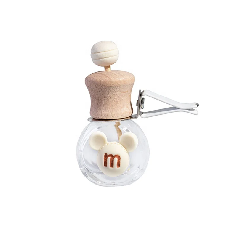 empty 10ml wooden cap clear glass car air freshener perfume bottle fragrance bottle diffuser bottle with wooden cap with clip