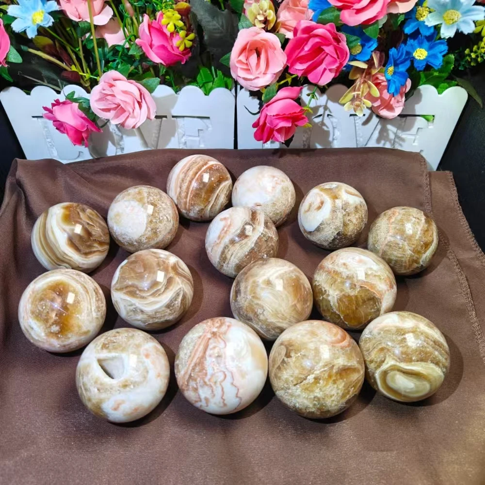 Оптовая продажа шарик из кристаллов лечебный натуральный камень янтарный кальцит сфера для домашнего декора