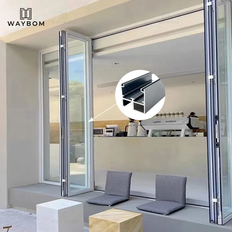 door Aluminium tempered glass bifolding windows horizontal folding local window aluminium bifold windows balcony window profile