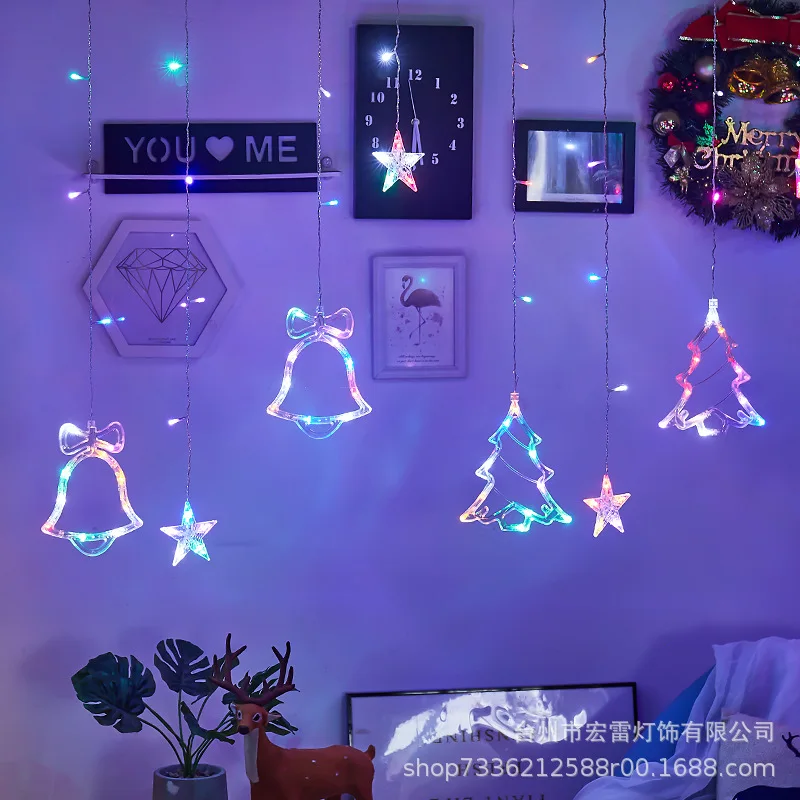 LED Curtain Christmas Holiday Room Decoration Lights Creative Fawn Bell Christmas Tree Curtain Light String